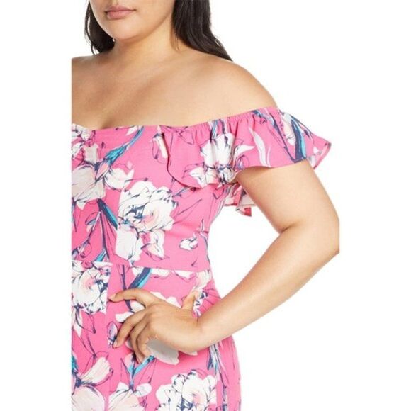 Leith Floral Flounce Detail Dress in Pink Magenta Inked Iris - NEW - Picture 3 of 13